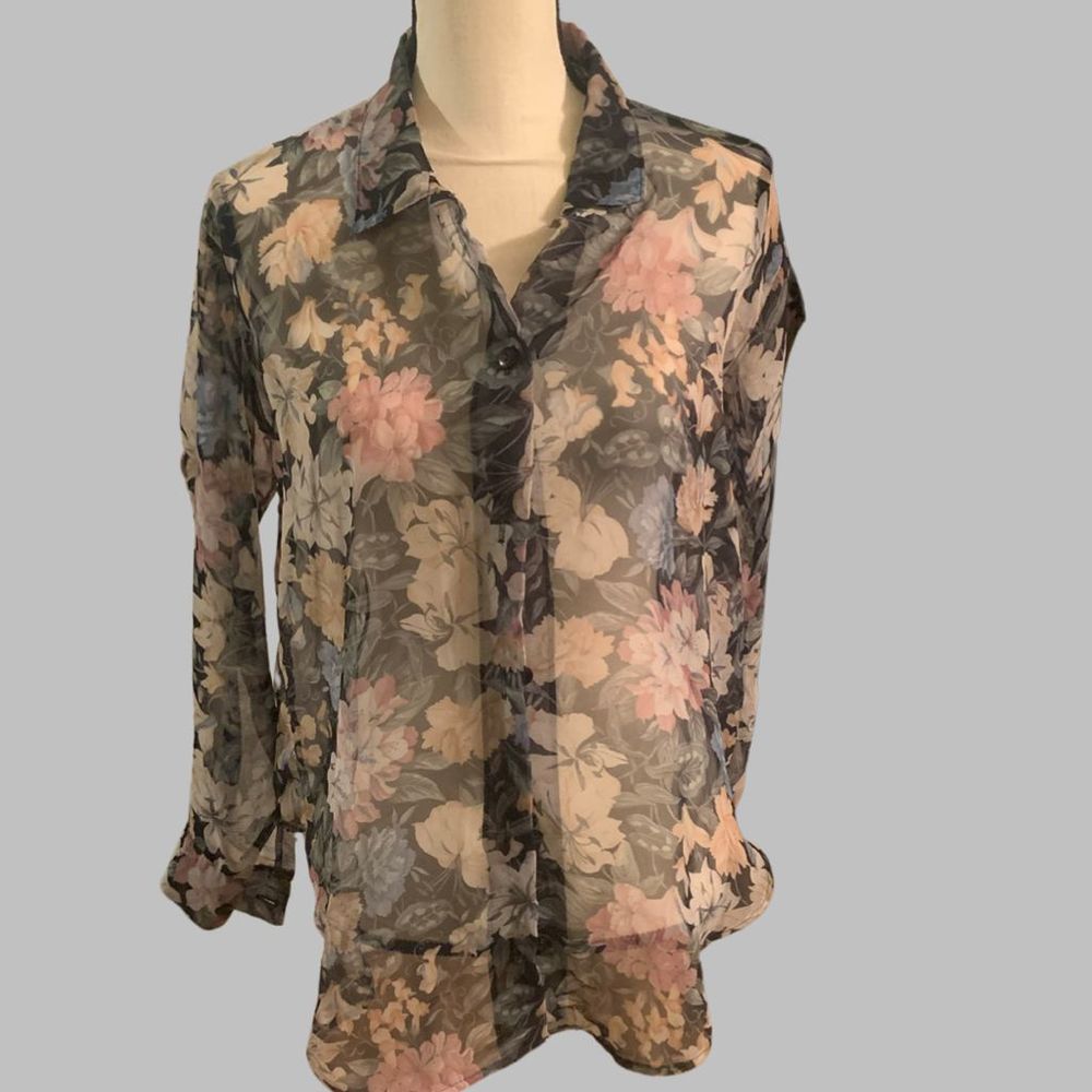 Vintage Tarazzia Sheer Button L/S Shirt Sz M